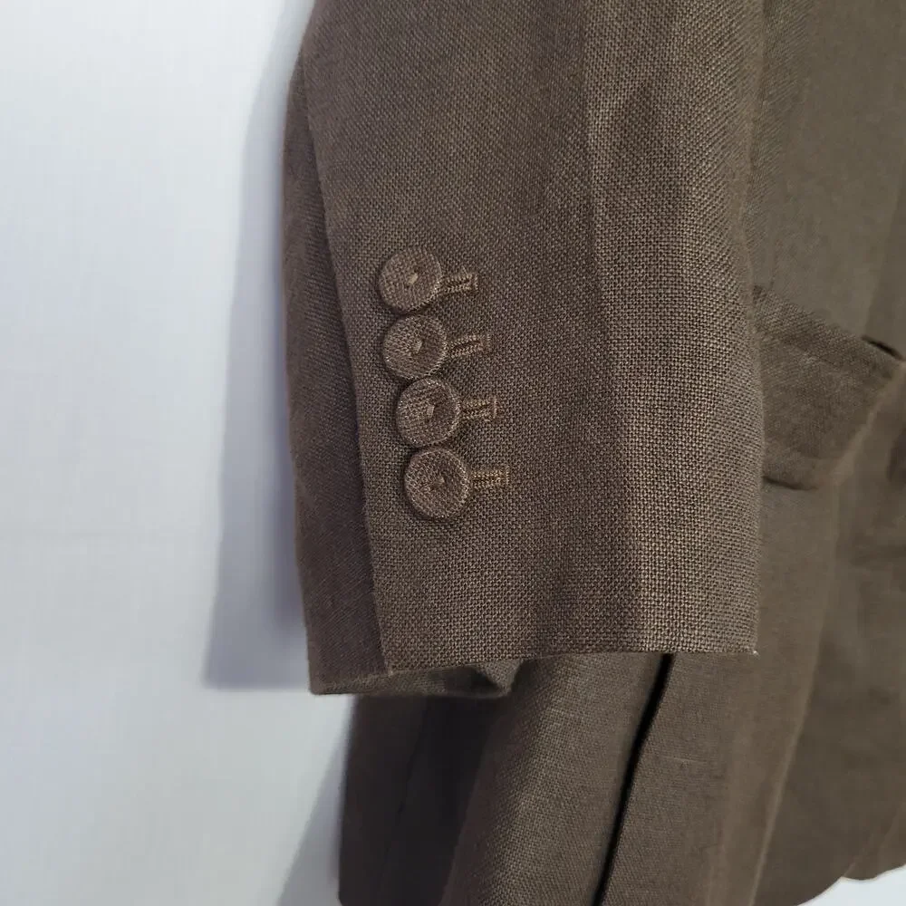 Talbots Pure Irish Linen Blazer size 18W Brown Office Career Wear Minimalist New